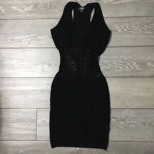 HERA COLLECTION Black Crochet Knit Bodycon Racerback Festival LBD M